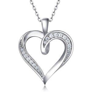 Silver Love Heart Necklace 925 Sterling Silver Platinum Plated Round